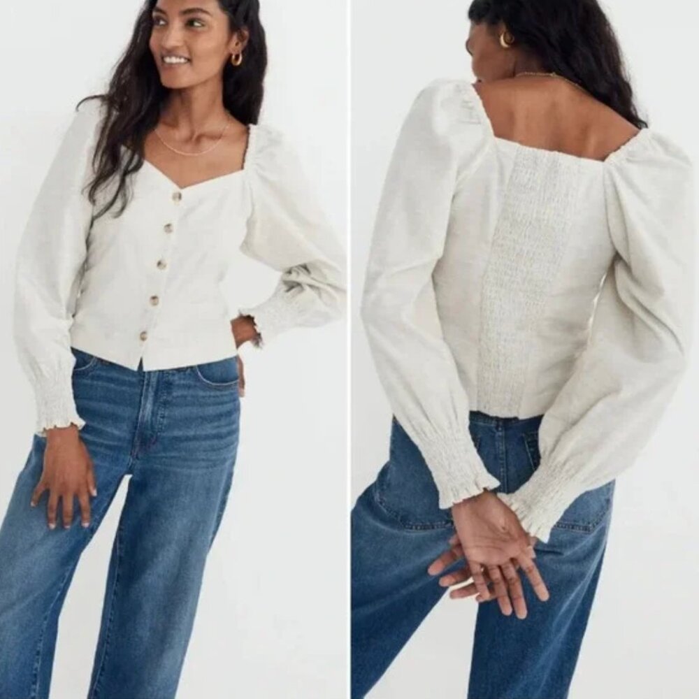 Madewell‎ Corduroy Sweetheart Smocked-Back Top Women's Size 6